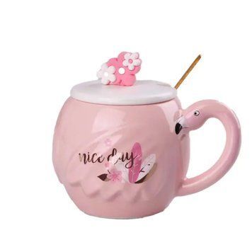 Чашка порцелянова Flamingo 500мл з кришкою і ложкою чашки для кави Nice day HPCY8276ND HPCY8276ND фото