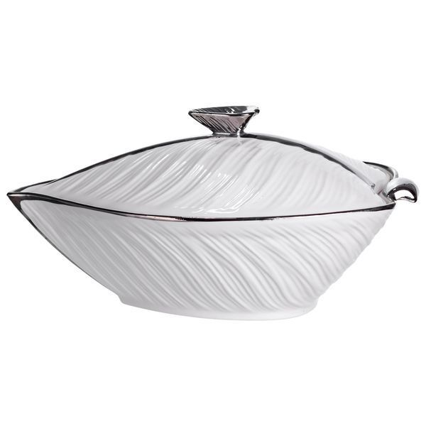 Супница 800 (мл) фарфоровая 26&times;18&times;14 (см) с крышкой Белый с серебром XL-4074AS XL-4074AS фото