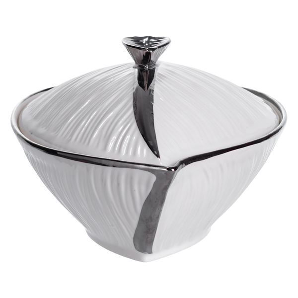 Супница 800 (мл) фарфоровая 26&times;18&times;14 (см) с крышкой Белый с серебром XL-4074AS XL-4074AS фото