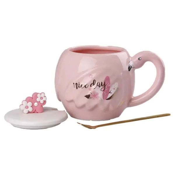 Чашка порцелянова Flamingo 500мл з кришкою і ложкою чашки для кави Nice day HPCY8276ND HPCY8276ND фото