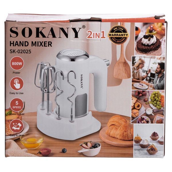 Миксер ручной 2 насадки венчики и крюки для теста белый Sokany SK-02025 SK-02025 фото