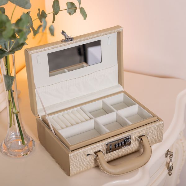 Скринька для прикрас з еко шкіри 2 яруси з кодовим замком органайзер для ювелірних виробів HP-5-24CR HP-5-24CR фото