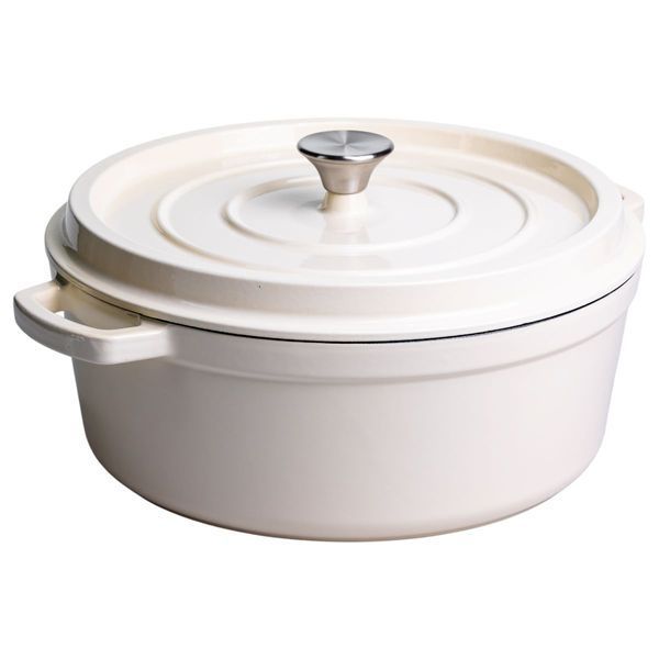 Кокотница чугунная эмалированная 7,5 л, бежевый Yiwu HP-FLG-7 WHITE HP-FLG-7 WHITE фото