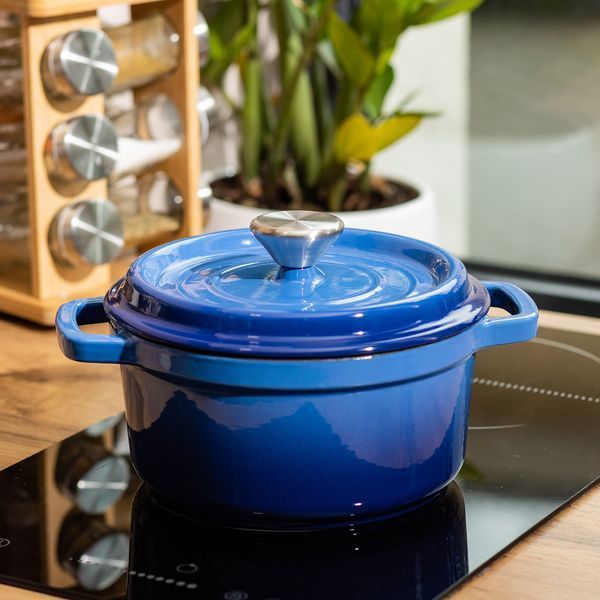 Каструля чавунна емальована 2 л з кришкою &Oslash;20 см Синя HP-1-2BL HP-1-2BL фото