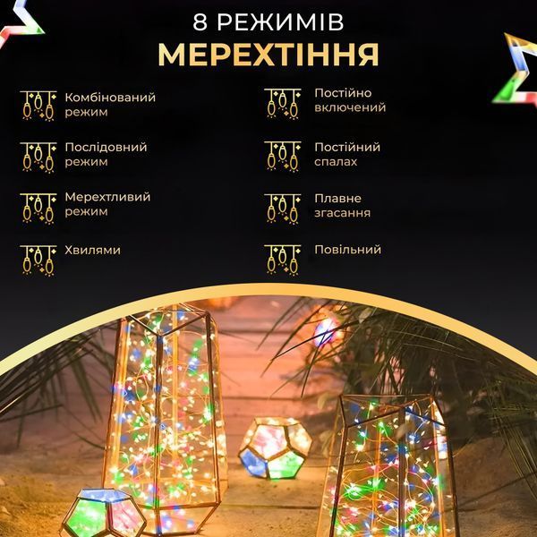 Гірлянда роса на пульті 100 метрів на 1000 led світлодіодів крапля на зеленому дроті мультиколор 1000L100MGML фото