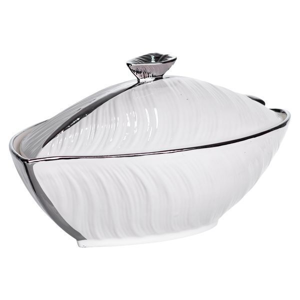Супница 800 (мл) фарфоровая 32&times;21&times;16 (см) с крышкой Белый с серебром XL-4054AS XL-4054AS фото