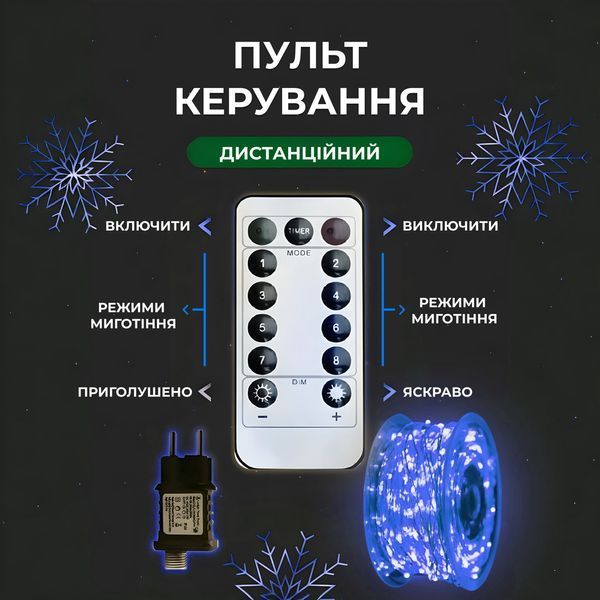 Гирлянда роса на пульте 50 метров на 500 led светодиодов капля белый провод синяя 500L50MWBL фото
