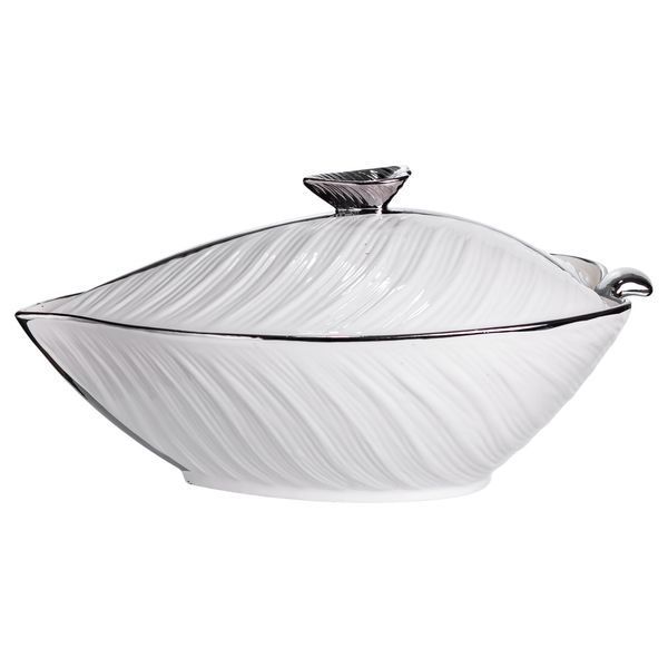 Супница 800 (мл) фарфоровая 32&times;21&times;16 (см) с крышкой Белый с серебром XL-4054AS XL-4054AS фото