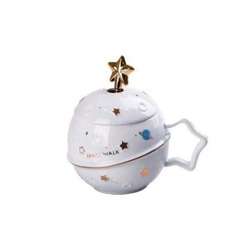 Чашка порцелянова Space Walk 500мл з кришкою і ложкою Блакитний HP8226BL HP8226BL фото