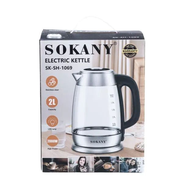 Электрочайник Sokany Electric Kettle 2000W 2l прозрачный чайник SKSH1069 SKSH1069 фото