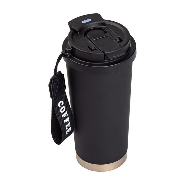 Термочашка Coffee з нержавіючої сталі з ремінцем 500 мл чорна HP-14-17B HP-14-17B фото