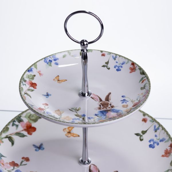 Етажерка Garden Rabbits порцелянова для фруктів та десертів 23*24 см Yiwu Білий HP-7323-6 фото