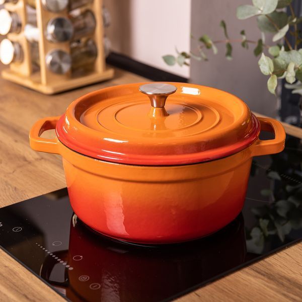 Каструля чавунна емальована 3 л з кришкою &Oslash;24 см Помаранчева HP-1-3O HP-1-3O фото
