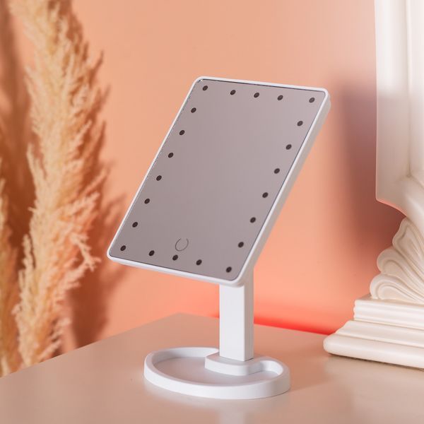 Настольное зеркало с подсветкой 22 LED для макияжа 21х16&nbsp;см прямоугольное на ножке USB Белое HP-10-4AW HP-10-4AW фото