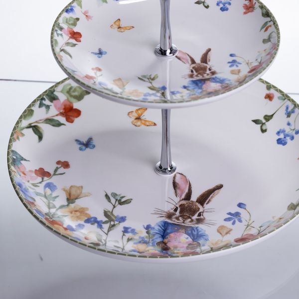 Етажерка Garden Rabbits порцелянова для фруктів та десертів 23*24 см Yiwu Білий HP-7323-6 фото