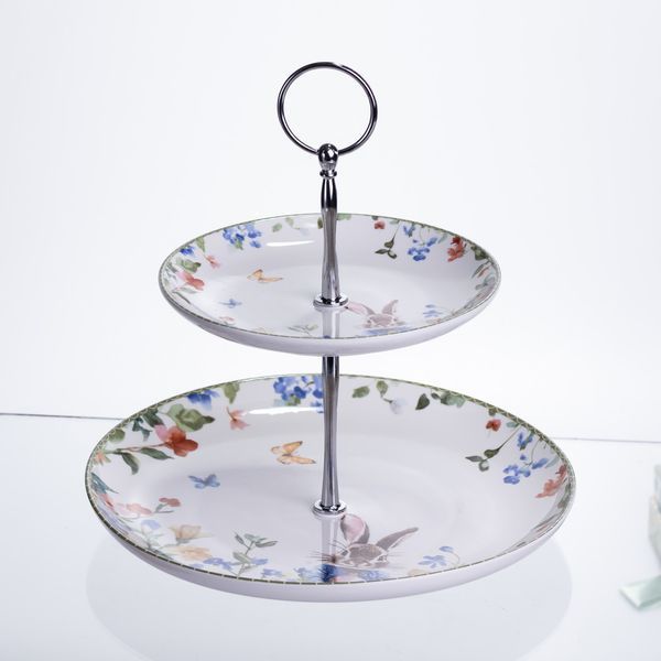 Етажерка Garden Rabbits порцелянова для фруктів та десертів 23*24 см Yiwu Білий HP-7323-6 фото