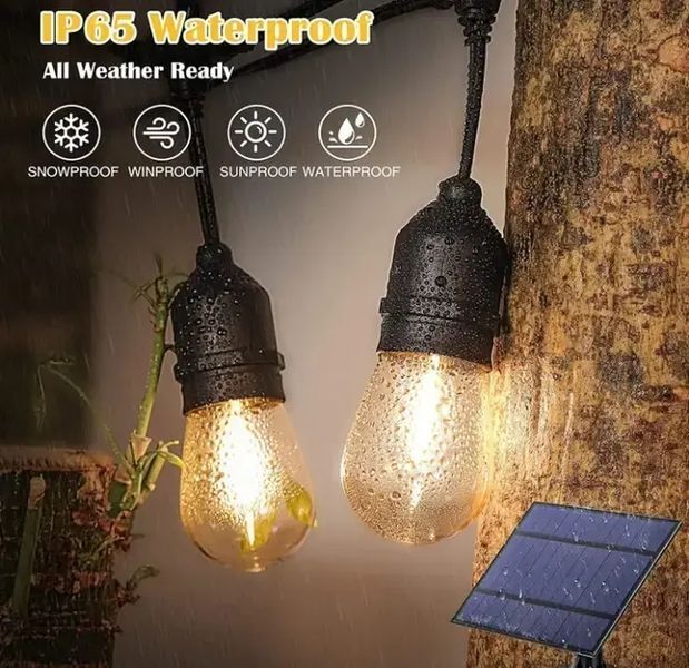 Ретро гирлянда на мощной солнечной батарее 5 м 15 лампочек Bulbs G9114 фото