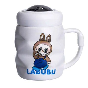 Чашка фарфоровая с крышкой Labubu 400 (мл) Белый с синим Yiwu Білий FM-54A фото