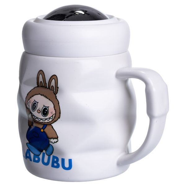 Чашка порцелянова з кришкою Labubu 400 (мл) Білий з синім Yiwu FM-54A фото