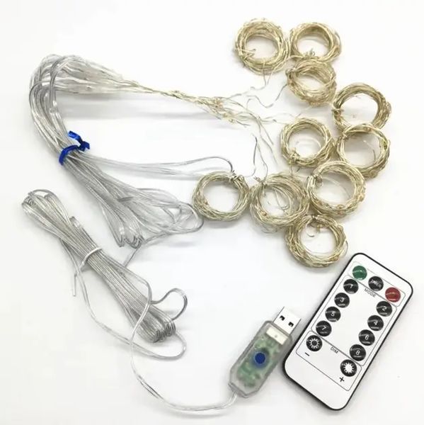 Светодиодная гирлянда штора роса на проволоке 3х2 м 200 LED пульт + USB холодный белый G5798 фото