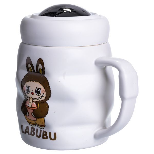 Чашка фарфоровая с крышкой Labubu 400 (мл) Белый с темно-коричневым Yiwu Білий FM-54C фото