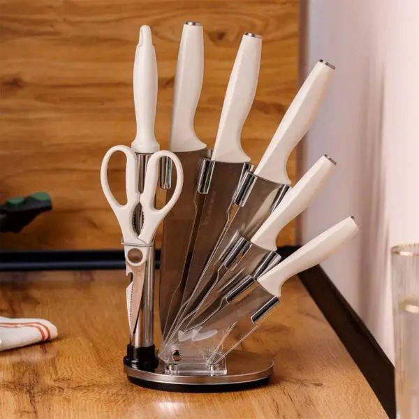 Набір кухонних ножів 7 предметів на підставці Білий TS Kitchen HP1851058 фото