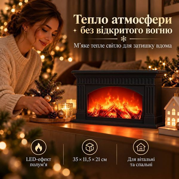 Камін декоративний LED 35х11.5х21 см з живленням USB чорний 2026-CR-3-1 фото