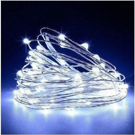 Новогодние гирлянды. Медная проволочная лампа 100LED 10м, (батарейки) Цвет белый Силиконовый провод (7108) mu20308 фото