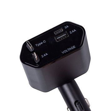 Автомобільний зарядний пристрій з висувними кабелями та портами USB-A/USB-C HP-C1 HP-C1 фото