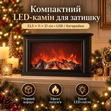 Камин декоративный LED 33.5х11х21 см с питанием USB черный 2026-CR-3-4 фото