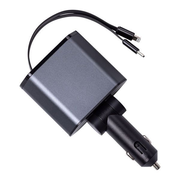 Автомобільний зарядний пристрій з висувними кабелями та портами USB-A/USB-C HP-C1 HP-C1 фото