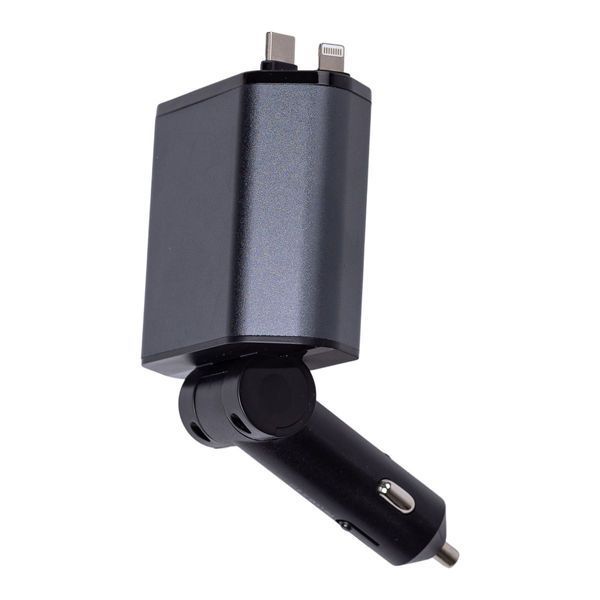 Автомобільний зарядний пристрій з висувними кабелями та портами USB-A/USB-C HP-C1 HP-C1 фото