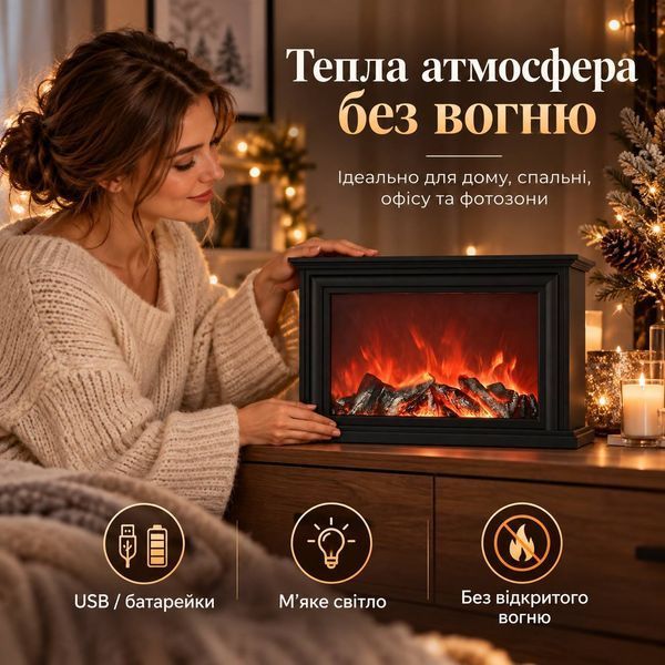 Камін декоративний LED 33.5х11х21 см з живленням USB чорний 2026-CR-3-4 фото