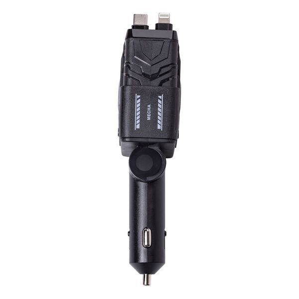 Автомобільний зарядний пристрій MECHA з висувними кабелями та портами USB/Type-C Чорний HP-A1B HP-A1B фото