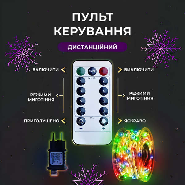 Світлодіодна гірлянда Роса нитка 500 LED довжина 50 м від мережі біла нитка з пультом Мультиколір 500L50MWМL 500L50MWМL фото
