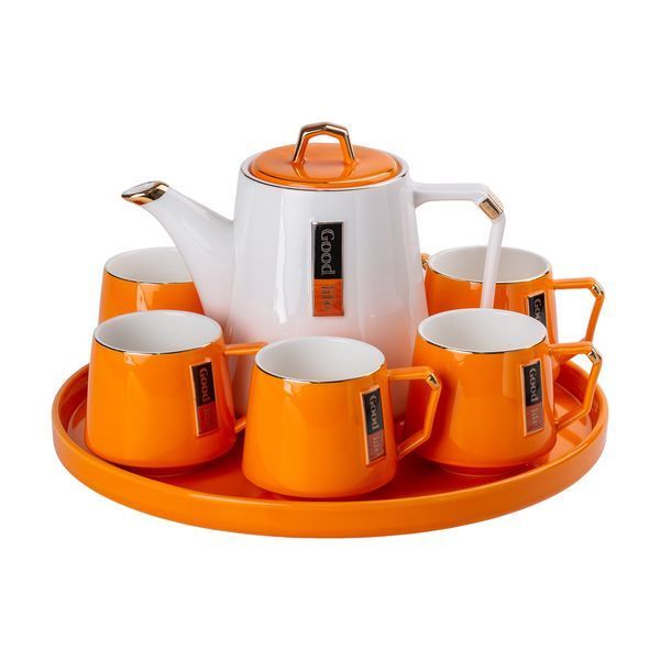 Чайный сервиз на 6 персон фарфоровой подставкой Orange HP-15-27 HP-15-27 фото