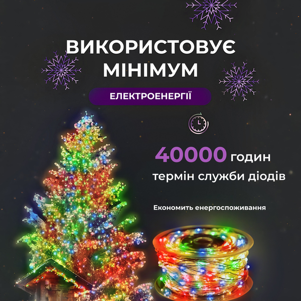 Світлодіодна гірлянда Роса нитка 500 LED довжина 50 м від мережі біла нитка з пультом Мультиколір 500L50MWМL 500L50MWМL фото