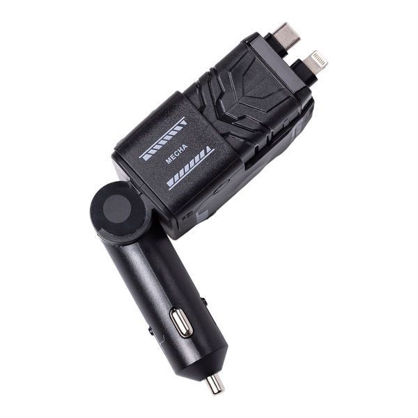 Автомобільний зарядний пристрій MECHA з висувними кабелями та портами USB/Type-C Чорний HP-A1B HP-A1B фото