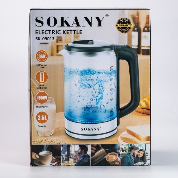 Чайник електричний Sokany SK-09013 2.5 літра прозорий SK-09013 фото