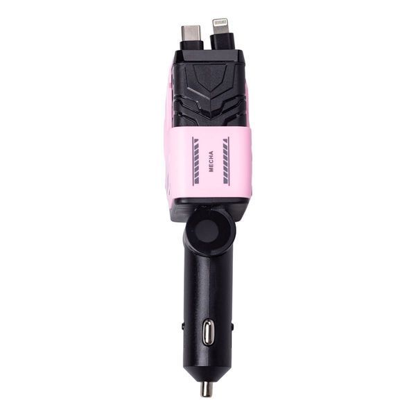Автомобільний зарядний пристрій MECHA з висувними кабелями та портами USB/Type-C Рожевий HP-A1P HP-A1P фото