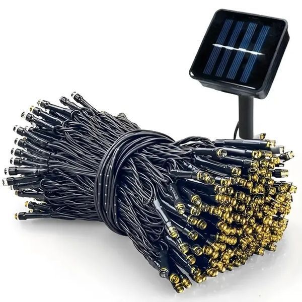 Гірлянда нитка на сонячній батареї 1000 LED 100 м чорний дріт жовтий G5860 фото