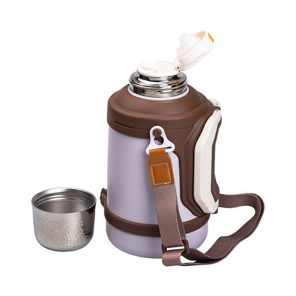Термос Vacuum Cup 1.5 літра з ремінцем і складною ручкою коричневий HP-14-21V HP-14-21V фото