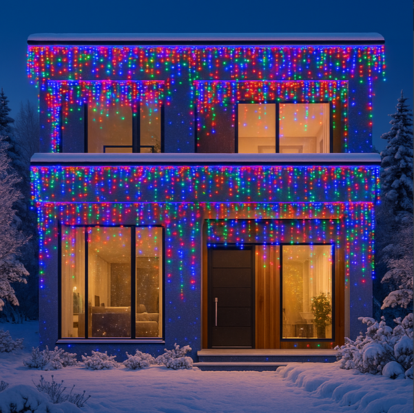 Гирлянда Бахрома уличная 600 LED 36 м от сети белая нить, мультиколор 36MWML фото