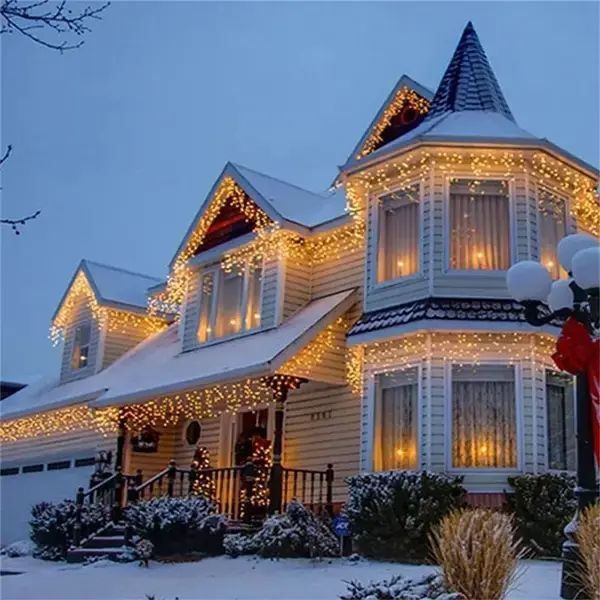 Синий Новогодняя праздничная гирлянда бахрома 120 Led прозрачный провод 3х0.5 м Dyd4141/3 фото