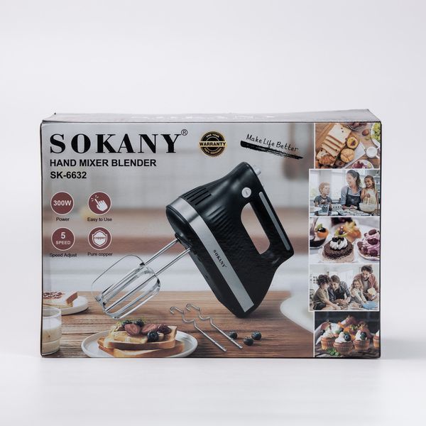 Миксер ручной с 2 насадками Sokany SK-6632 300 Вт черный SK-6632 фото