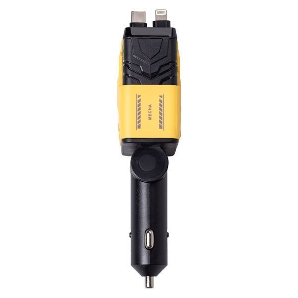 Автомобільний зарядний пристрій MECHA з висувними кабелями та портами USB/Type-C Жовтий HP-A1Y HP-A1Y фото
