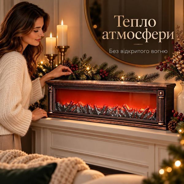 Камін декоративний LED 101 х 14 х 28 см бронза з ефектом полум&rsquo;я SP-47BR фото