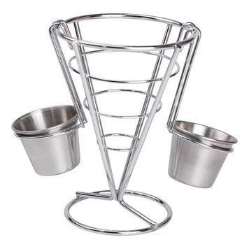 Корзинка для картошки фри и снеков с 2 соусниками конусная 15х15х13.5 см HP-19-7 HP-19-7 фото