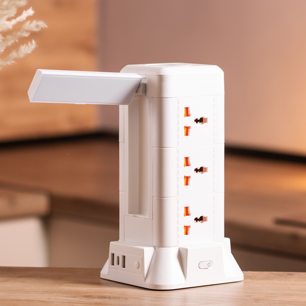 Мережевий фільтр подовжувач 4.8 м з лампою на 9 універсальних розеток з 2 USB, 1 Type-C, бездротова зарядка HP-5-7MF HP-5-7MF фото