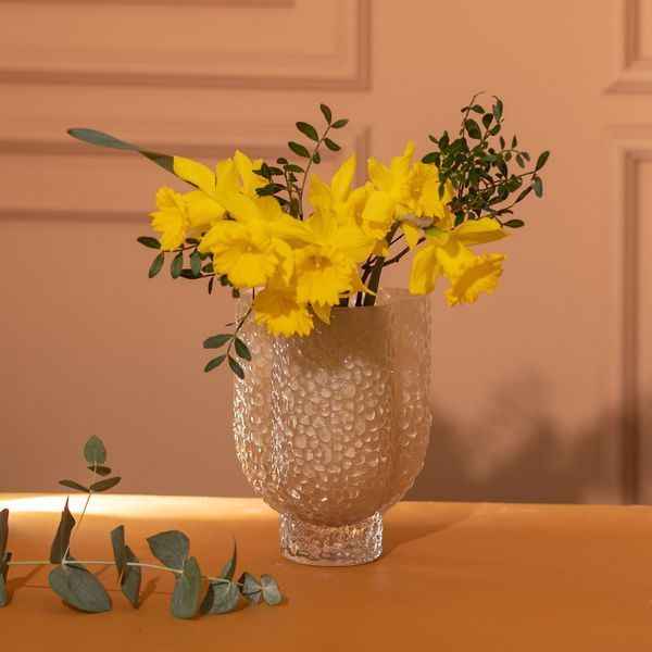 Ваза декоративна 18 см для квітів фігурна з кольорового скла 1 л Бежева Flower Season Бежевий HP-10-29 фото